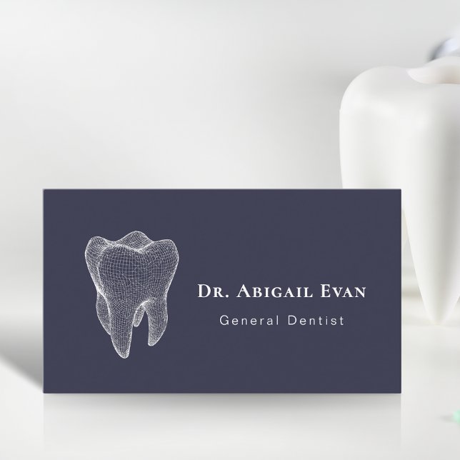 Modern 3D-tand professionell marinblå tandläkare Visitkort (Modern 3D Tooth Professional Navy Blue Dentist Business Card)