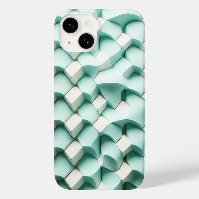 Modern 3D turkos och vit geometrisk telefonfodral  (Baksida)