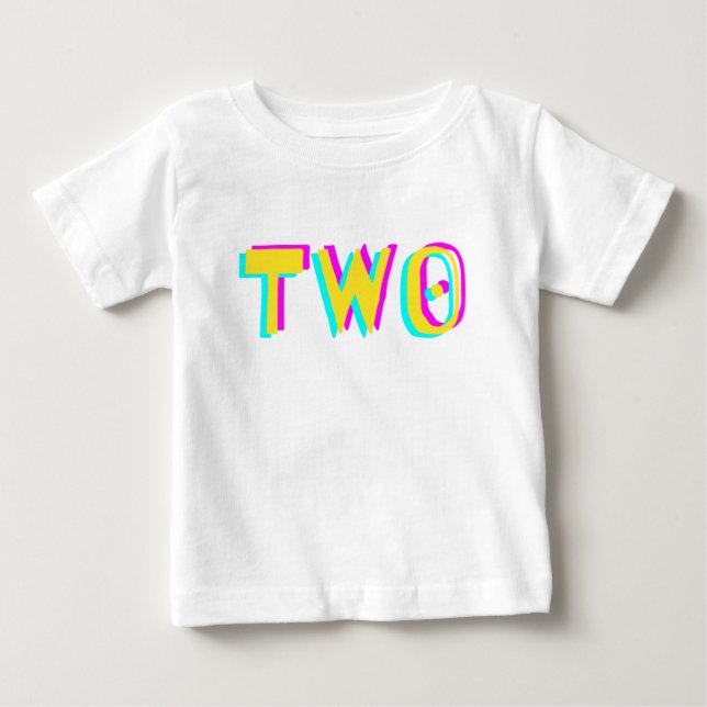 Modern 3D Två Gula Andra Födelsedags Baby T-Shirt (Framsida)