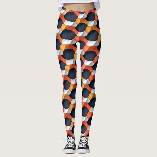 Modern 3D Wave Geometric Mönster i fetstilt Färg Leggings (Framsida)