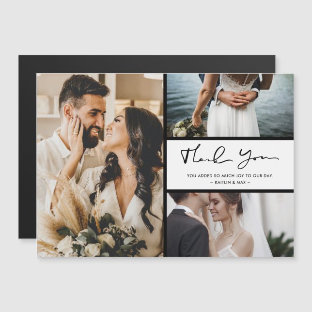 Modern 3Photo Bröllop Tack (Fram/baksida)