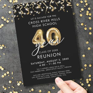 Modern 40-årig klass Reunion Black Guld Streamers Inbjudningar