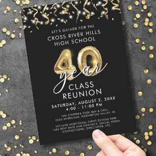 Modern 40-årig klass Reunion Black Guld Streamers Inbjudningar