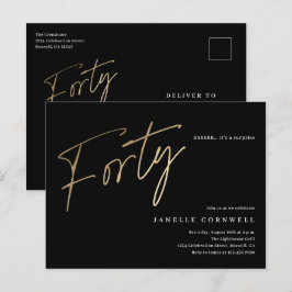 Modern 40-års födelsedags enkel elegant skrift  inbjudan vykort