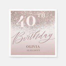 Modern 40-års födelsedagsfest Roséguld Glitter Pappersservett