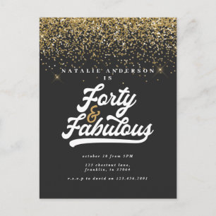 Modern 40-årsdag och fantastisk svart- och guld-fö vykort