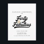 Modern 40-årsdag och fantastisk svartvit födelseda vykort<br><div class="desc">Modern 40:e födelsedagstidstyp,  svart och vit födelsedagsinbjudan. coolans recscript text monochrome design. En del av en samling.</div>