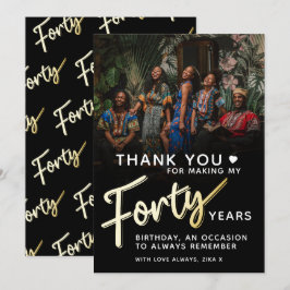 Modern 40-årsdag, svart 40-skripttext från guld tack kort