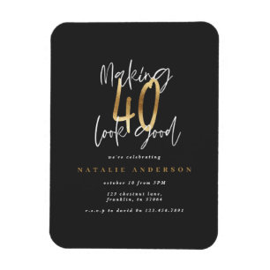 Modern 40-årsdag, svart och guld magnet