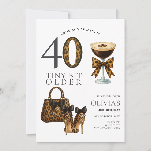 Modern 40-årsdag, Trendig Leopardsminkning Inbjudningar (Framsida)
