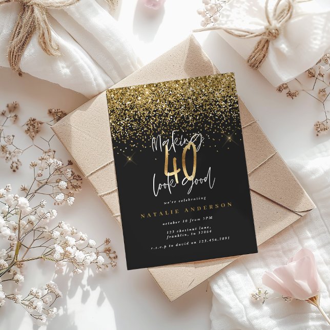 Modern 40-årstidstypografi glitter guld svart (Skapare uppladdad)