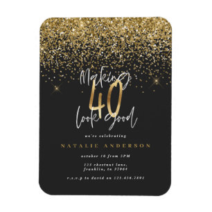Modern 40-årstidstypografi glitter guld svart magnet