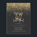 Modern 40-årstidstypografi glitter guld svart vykort<br><div class="desc">Modern 40-årstidstypografi svart och guld ger glitter födelsedagsinbjudan. Modern text,  monokrom design. En del av en samling.</div>
