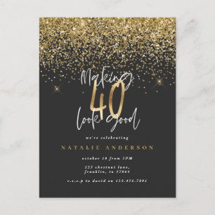 Modern 40-årstidstypografi glitter guld svart vykort