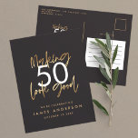Modern 40:e Födelsedag Enkel Elegant Skrift Inbjudan Vykort<br><div class="desc">Modern 50-årsdag med enkel snyggt elegant guld-skript och geometrisk 50-årsdag inbjudan. Modern geometrisk bakerska mönster. En del av en samling.</div>