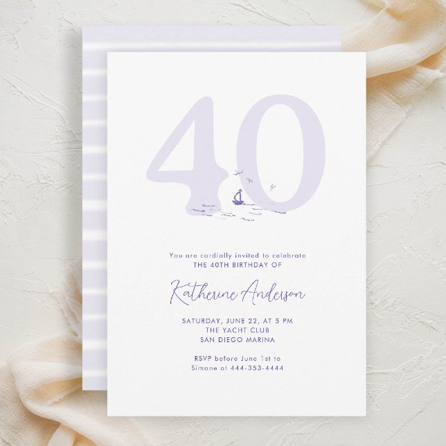 Modern 40:e födelsedag vid havets nautiska kustomr inbjudningar (40TH birthday invitation coastal nautical boat birds yacht beach waterfront ocean marina modern)