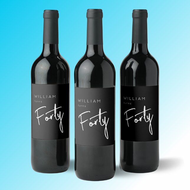 Modern 40:e fyrtioårsdagarsvecka svart på manarna vinflaska etikett (Skapare uppladdad)