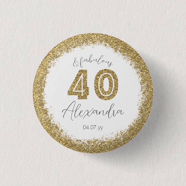 Modern 40 och Fabulous Guld Gitter-Personligen Knapp (Framsida)