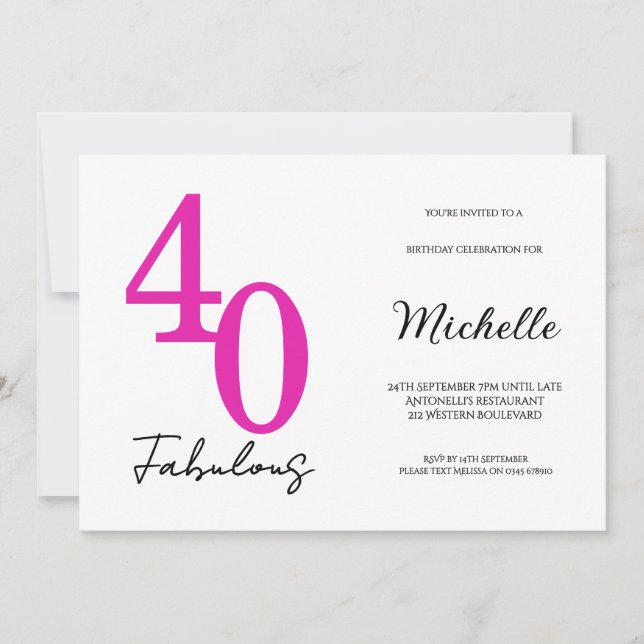 Modern 40 och fantastisk 40-årsfest inbjudningar (Framsida)