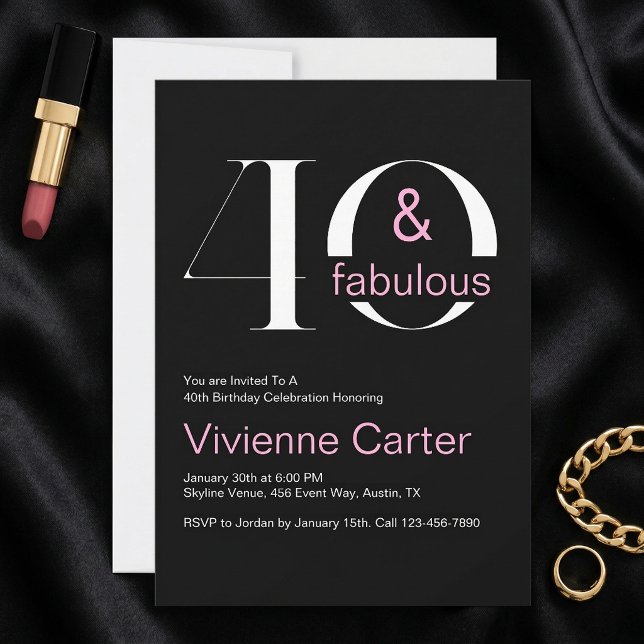 Modern 40 och fantastisk rosa 40-årsfest inbjudningar (Modern 40 and Fabulous Pink 40th Birthday Party Invitation)