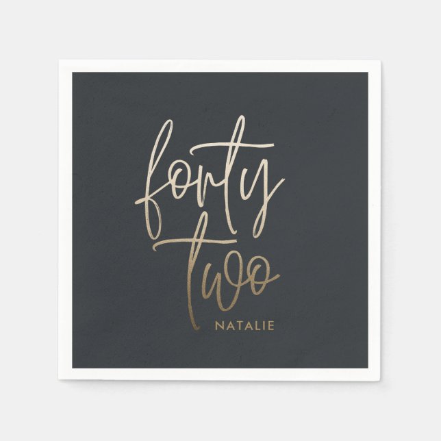 Modern 42-årsdag Black guld elegant-skript Inv. Pappersservett (Framsidan)