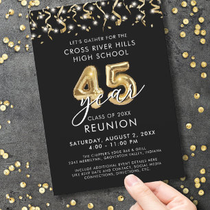 Modern 45-årig klass Reunion Black Guld Streamers Inbjudningar