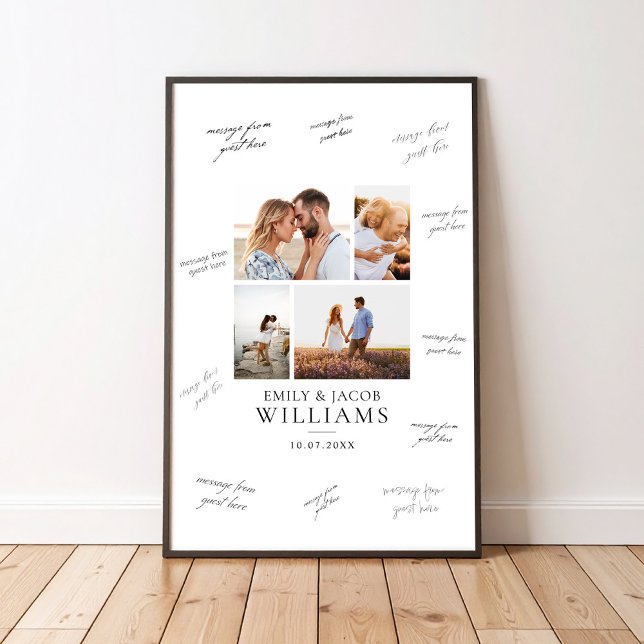 Modern 4-bilds fotokollage Bröllop Gäst Signatur Poster (Skapare uppladdad)