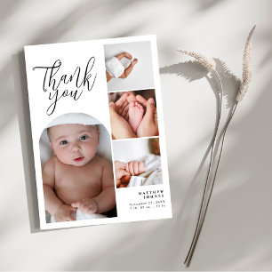 Modern 4-bilds fotokollage Elegant babyfirande Tack Kort