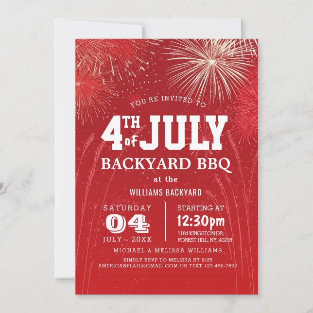 Modern 4:e juli 2011, fyrverkerier i bakgården BBQ Inbjudningar (Framsida)
