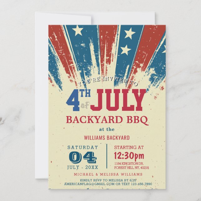 Modern 4:e juli-bakgården BBQ I USA flagga Inbjudningar (Framsida)