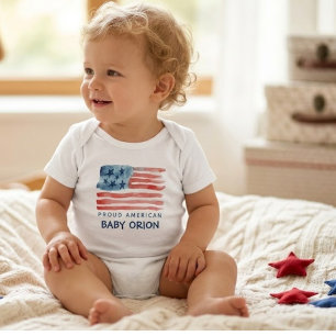  Modern 4:e juli Vattenfärg Flagga Stolt Amerikan  T Shirt