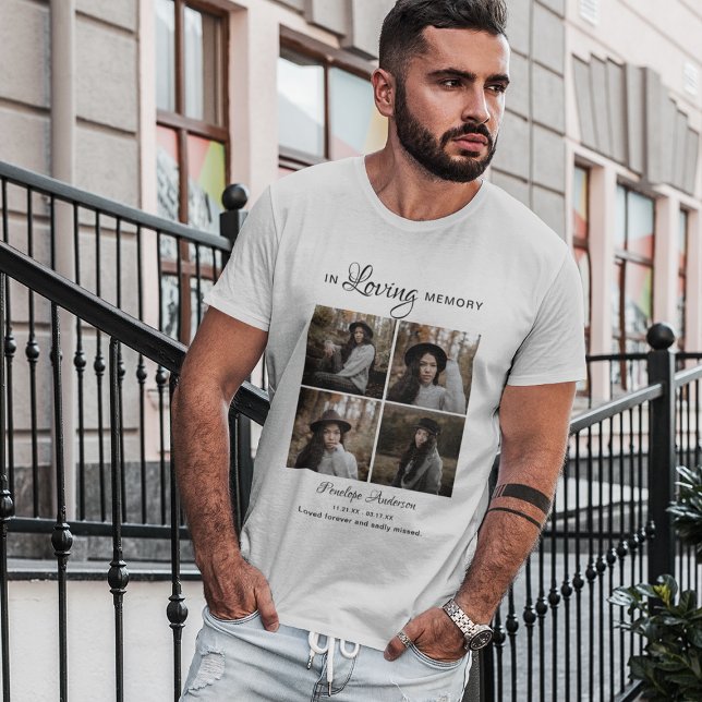 Modern 4-foto Collage Begravning T-shirt (Skapare uppladdad)