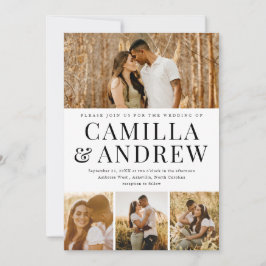 Modern 4-foto Collage Elegant Bröllop Inbjudningar