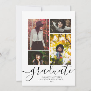 Modern 4 Foto Collage Elegant Skrift Graduation Inbjudningar