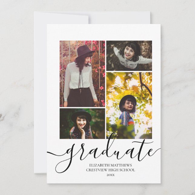 Modern 4 Foto Collage Elegant Skrift Graduation  Inbjudningar (Framsida)