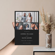 Modern 4 Foto Collage QR Kod Svart Bröllop