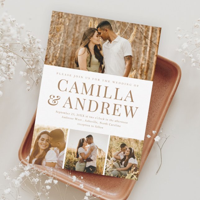 Modern 4 Foto Elegant Bröllop Magnetisk Inbjudningskort (Skapare uppladdad)