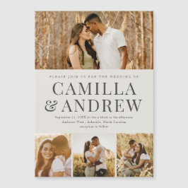 Modern 4 Foto Elegant Bröllop Magnetisk Inbjudningskort