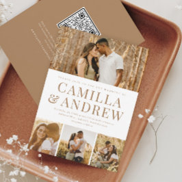 Modern 4-foto QR-kod Rsvp Elegant Bröllop Inbjudningar