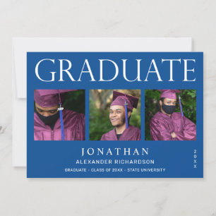 Modern 4-foto-Studenten-varning - blå Inbjudningar