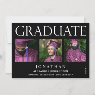 Modern 4-foto-Studenten-varning - svart Inbjudningar