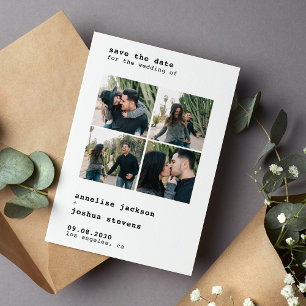 Modern 4 fotokollage enkel typografi bröllop spara datumet