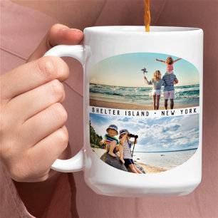 Modern 4-fotokollage Familjevakuering Kaffemugg