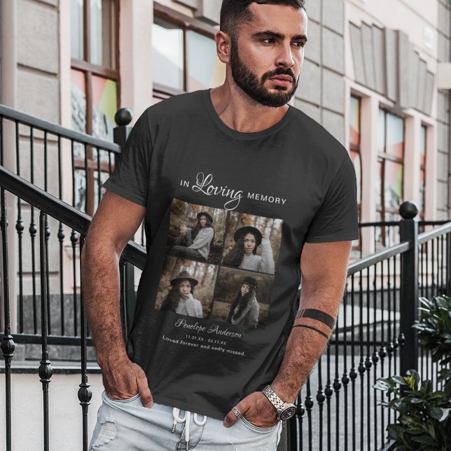 Modern 4 fotokollage Funeral T-Shirt (Skapare uppladdad)