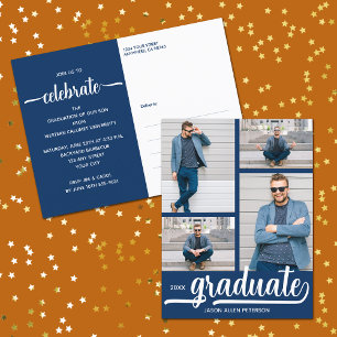 Modern 4-fotokollage-inbjudan till Blue Student Vykort
