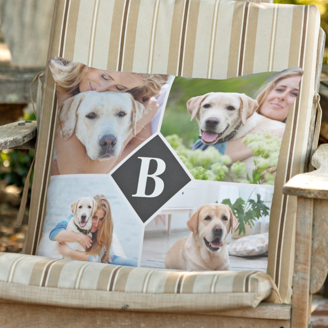 Modern 4-fotokollage Personlig Monogram-Hund Kudde (Skapare uppladdad)