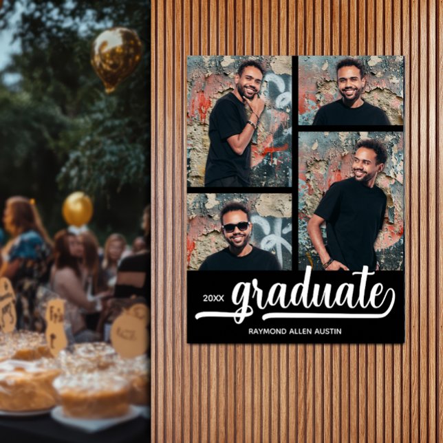 Modern 4 foton på Black Studenten Poster (Modern 4 photo on black graduation party poster - PRINTED and/or INSTANT DOWNLOAD)