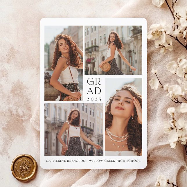 Modern 4 foton Simple Studenten Inbjudningar (Skapare uppladdad)