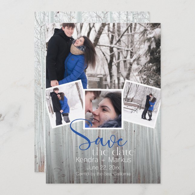 Modern 4-fotorastertypografi Spara datum Inbjudningar (Fram/baksida)