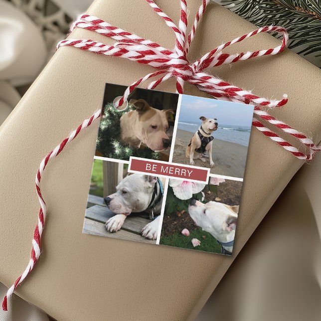 Modern 4-fotorutnät gåvor etiketter (Modern 4 Photos Grid Favor Tags)